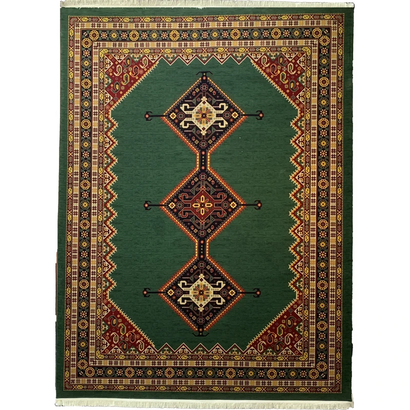 فرش ماشینی 700 شانه لک لک  زمینه سبز حاشیه سبز مدل 1912