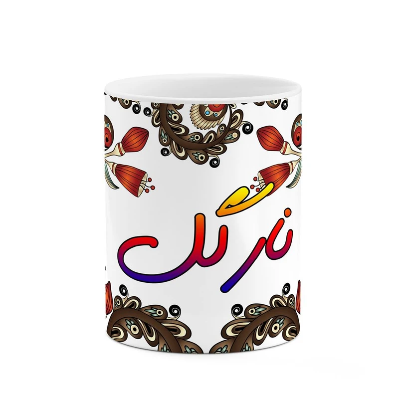 ماگ کاکتی مدل اسم نارگل طرح سنتی گل و بته کد mgh47901