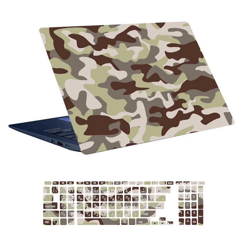 استیکر لپ تاپ توییجین و موییجین طرح Military کد 27 مناسب برای لپ تاپ 15.6 اینچ به همراه برچسب حروف فارسی کیبورد 