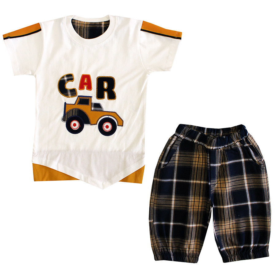 ست تی شرت و شلوارک پسرانه مدل CAR کد BROW333
