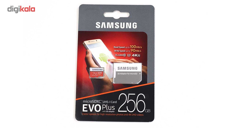 کارت حافظه microSDXC سامسونگ مدل Evo Plus کلاس 10 استاندارد UHS-I U3 سرعت 100MBps همراه با آداپتور SD ظرفیت 256 گیگابایت