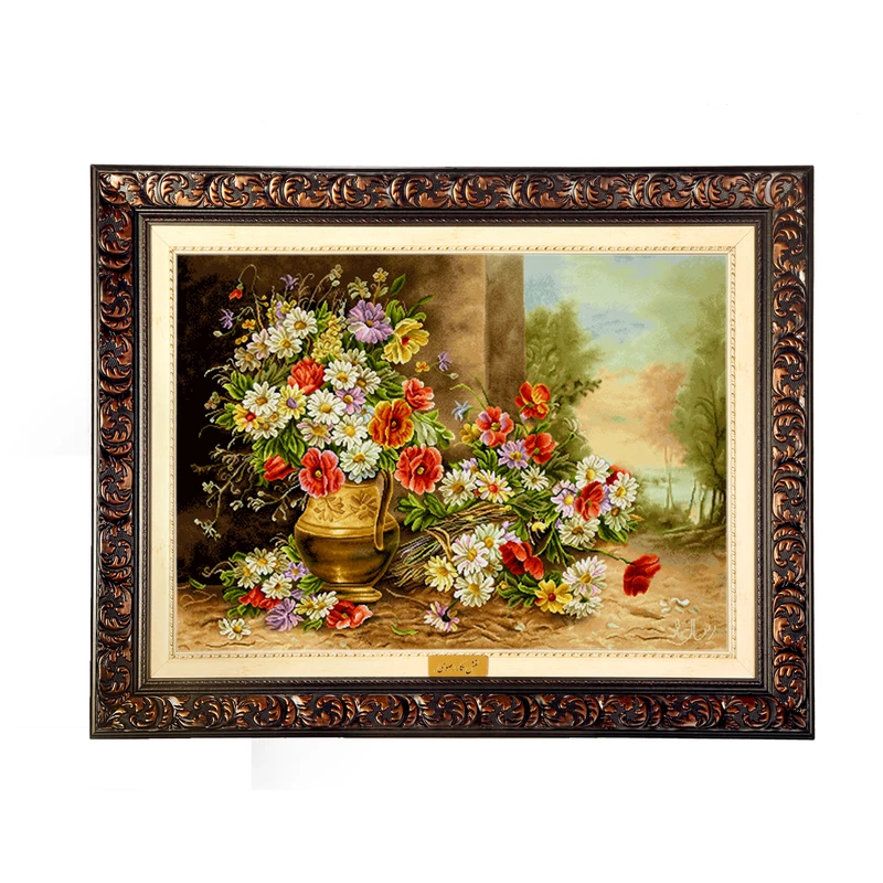 تابلو فرش ماشینی نقش نگار رضوی طرح گل کد 2298D