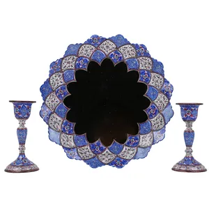 آینه و شمعدان میناکاری گالری گوهران مدل نیلی کد 1416