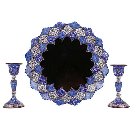 آینه و شمعدان میناکاری گالری گوهران مدل نیلی کد 1416