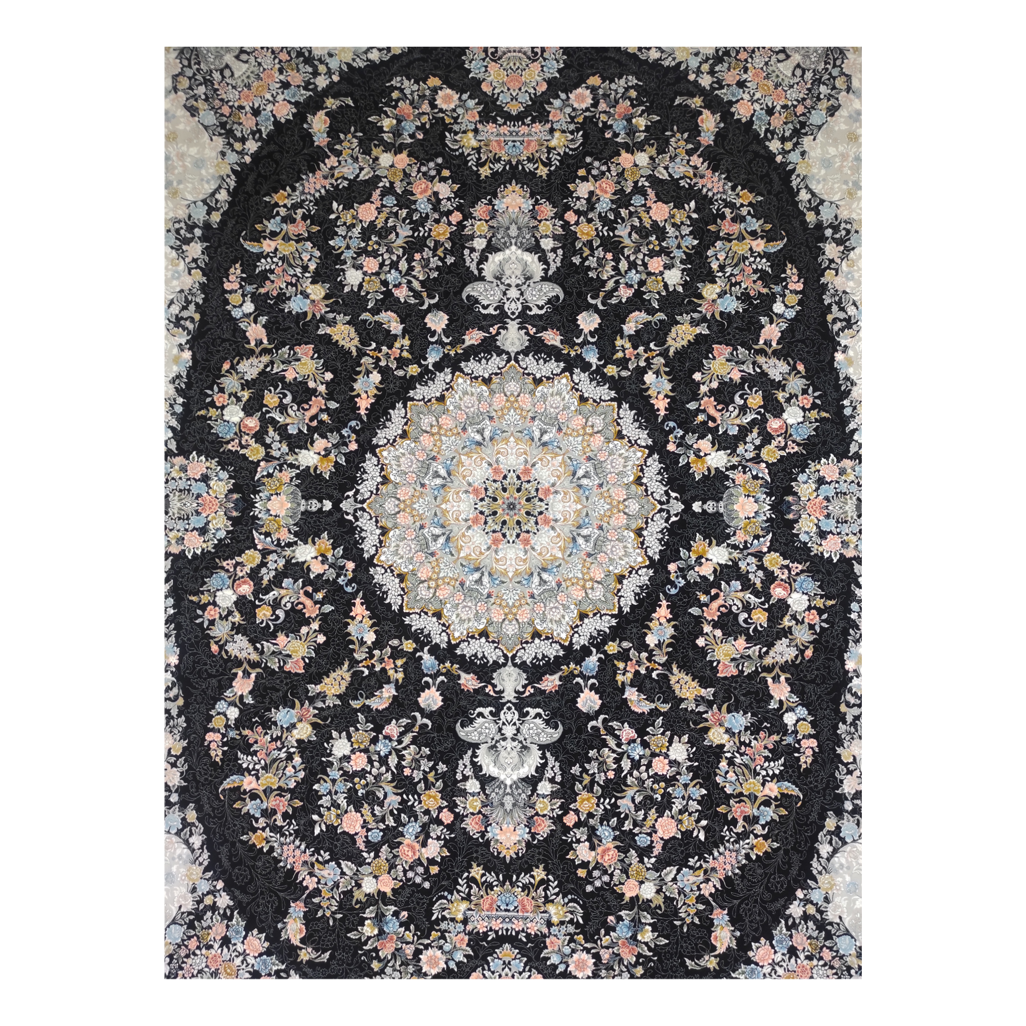 فرش ماشینی مشهد کد 802100 زمینه سرمه ای