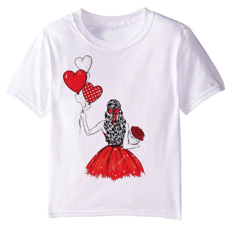 تی شرت آستین کوتاه دخترانه مدل دختر بادکنک قلبی F15