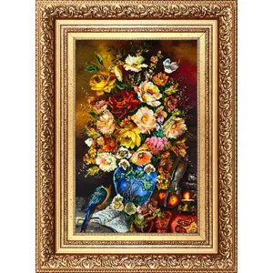 تابلو فرش دستباف فرش میرنظامی مدل گل وگلدان و طوطی کد 883