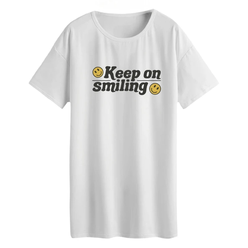 تی شرت لانگ آستین کوتاه زنانه مدل ایموجی بخند