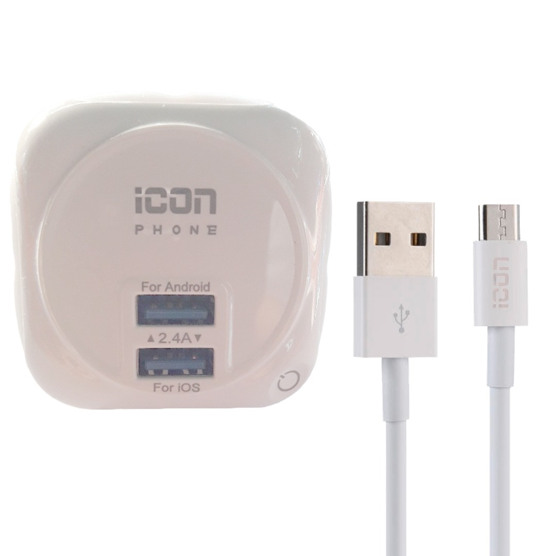 شارژر دیواری آیکون فون مدل IC-M008 به همراه کابل تبدیل MicroUSB