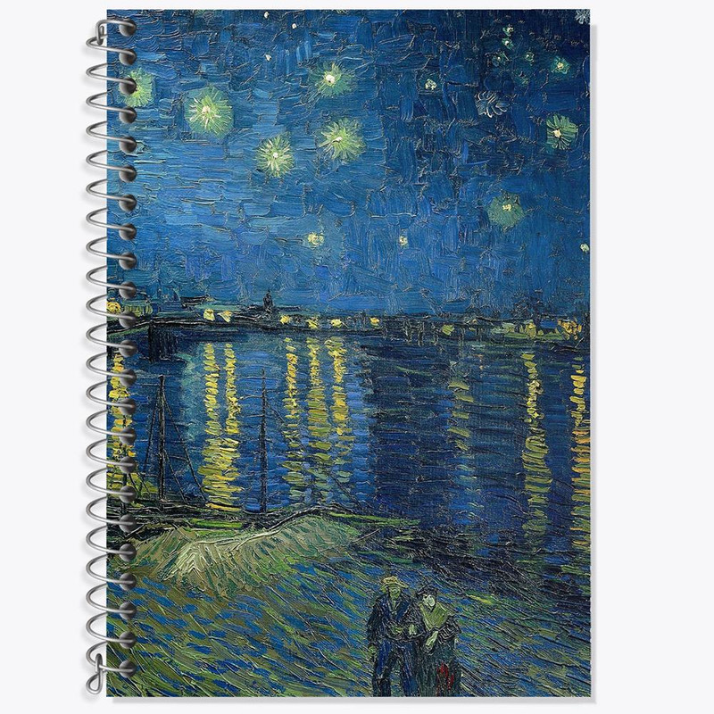 دفتر زبان 50 برگ خندالو مدل دو خط طرح زبان شب پر ستاره بر فراز رُن اثر ونسان ونگوگ کد 25474