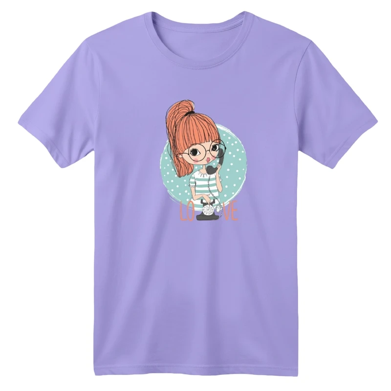 تی‌شرت آستین کوتاه لانگ یقه گرد  بچگانه مدل دخترک و تلفن