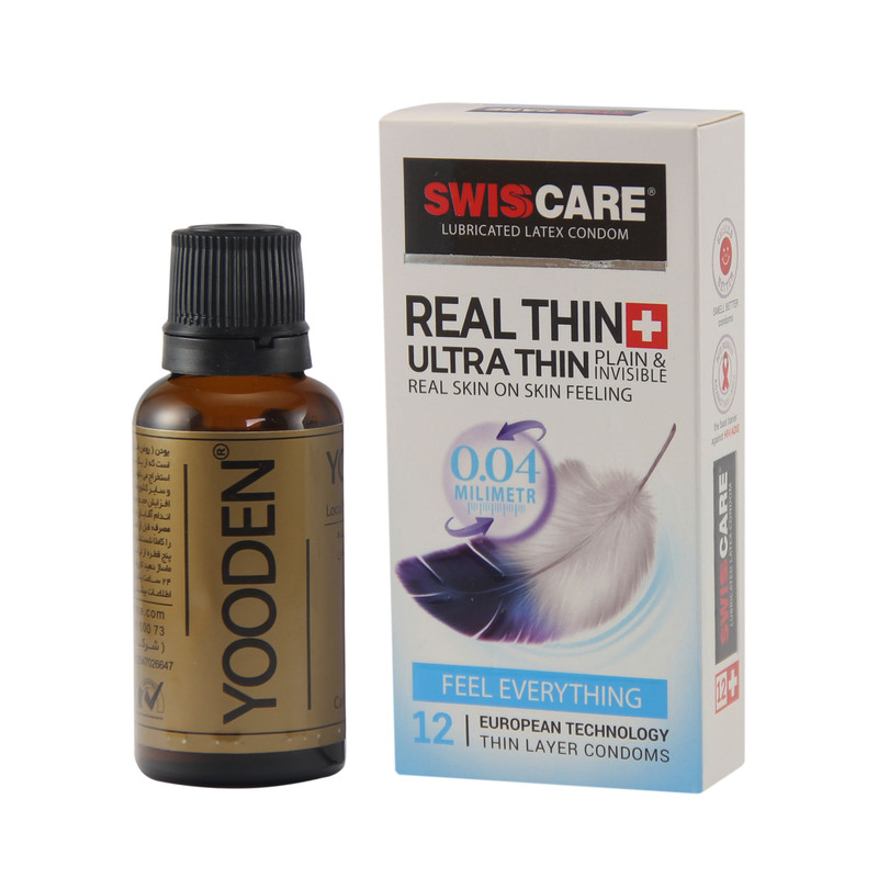 کاندوم سوئیس کر مدل Ultrathin بسته 12 عددی به همراه روغن یودن کد01 حجم 30 میلی لیتر کاندوم سوئیس کر مدل Ultrathin بسته 12 عددی به همراه روغن یودن کد01 حجم 30 میلی لیتر