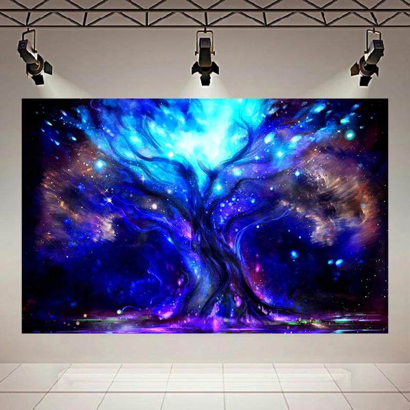 تابلو بوم طرح مخمل بلک لایت کهکشان مدل درخت ایگدراسیل کد PD835