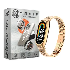 بند مسیر مدل 3bead metal steel مناسب برای ساعت هوشمند شیائومی Mi band 7 به همراه کاور