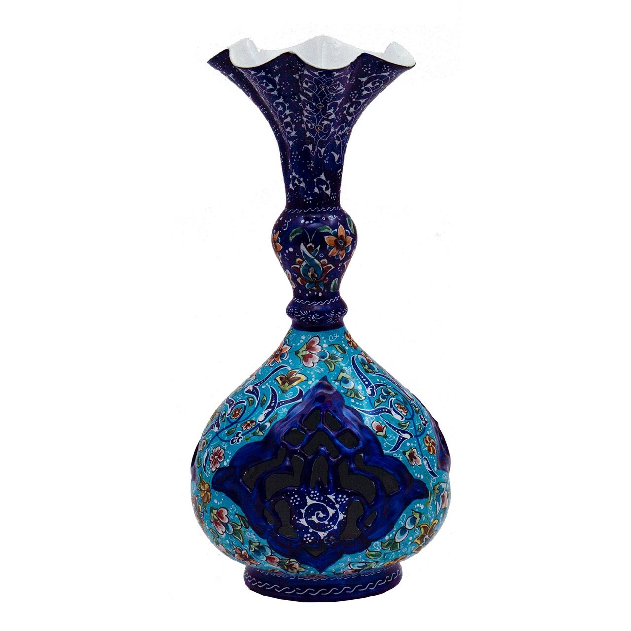 گلدان میناکاری مسی رستا طرح فانتزی 152-12-102 ارتفاع 22 سانتی متر
