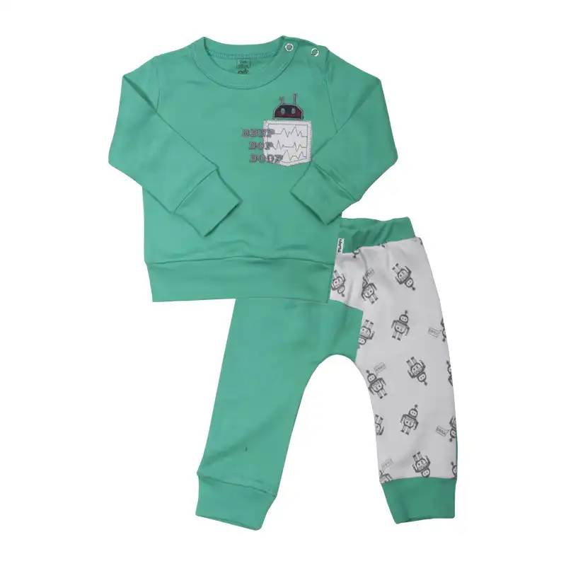 ست سویشرت و شلوار نوزادی آدمک مدل ربات کد 117332 رنگ سبز