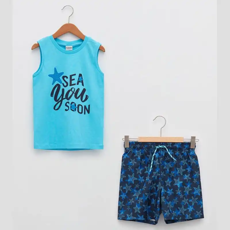 ست تاپ و شلوارک پسرانه ال سی وایکیکی مدل Sea you soon