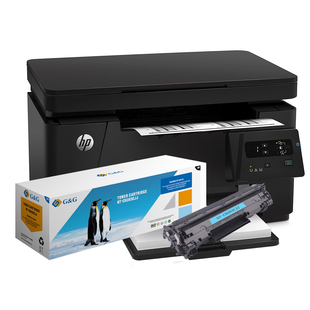 پرینتر لیزری اچ پی مدل LaserJet Pro MFP M125a به همراه تونر جی اند جی مدل 83a