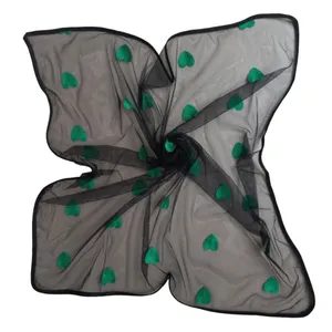 روسری زنانه مدل مینی توری گلدوزی برجسته قلبی کد 32