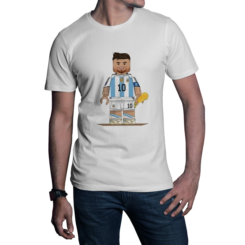 تی‌شرت آستین کوتاه مردانه طرح لگو مسی