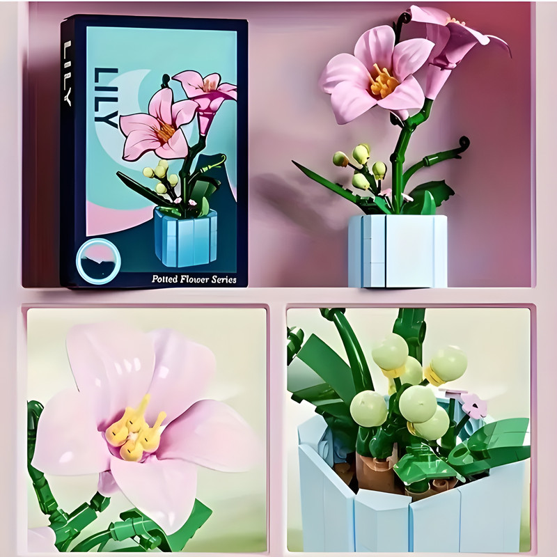 ساختنی 1109 تکه مدل گلدان گلهای رز آفتاب گردان سنبل و سوسن کد 13034 مجموعه 4 عددی