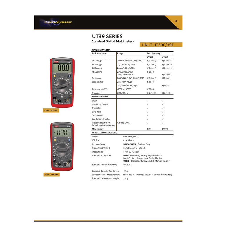 مولتی متر دیجیتال یونی-تی مدل UT39C PLUS