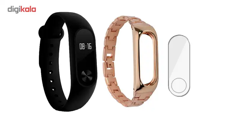 مچ بند هوشمند شیائومی مدل Mi Band 2 به همراه بند فلزی METAL و گلس