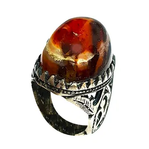 انگشتر نقره مردانه مدل جزع کبدی یمنی کد JKYTK1