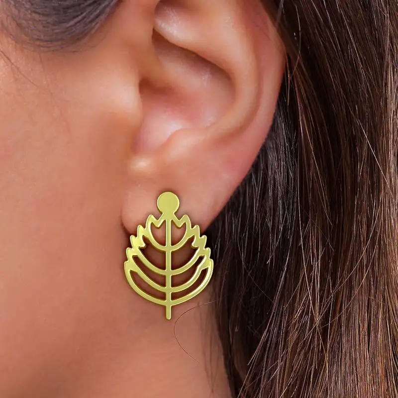 گوشواره طلا 18 عیار زنانه مدوپد مدل برگ کد GA1-16016