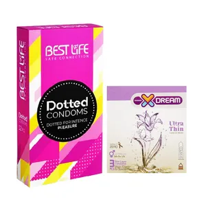 کاندوم بست لایف مدل Dotted بسته 12 عددی به همراه کاندوم ایکس دریم مدل Ultra Thin بسته 3 عددی