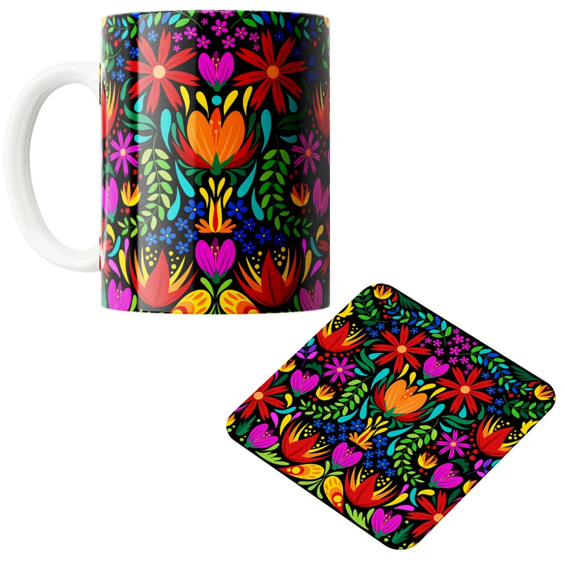 ماگ پاد آفرین مدل بهار طرح گل کد PZ287 به همراه زیرلیوانی