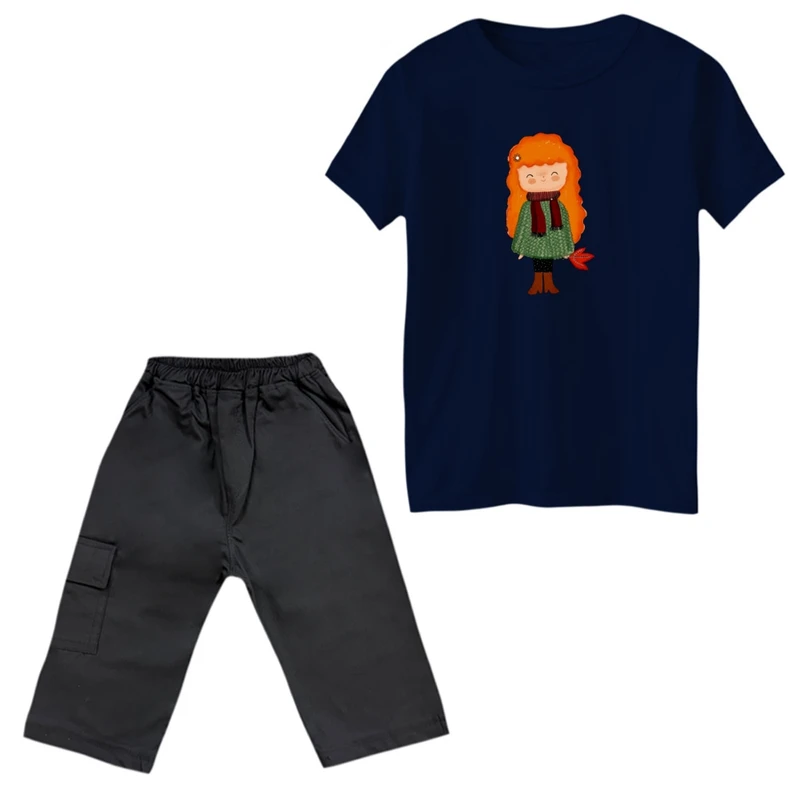 ست تی‌شرت و شلوارک دخترانه مدل دختر پاییز