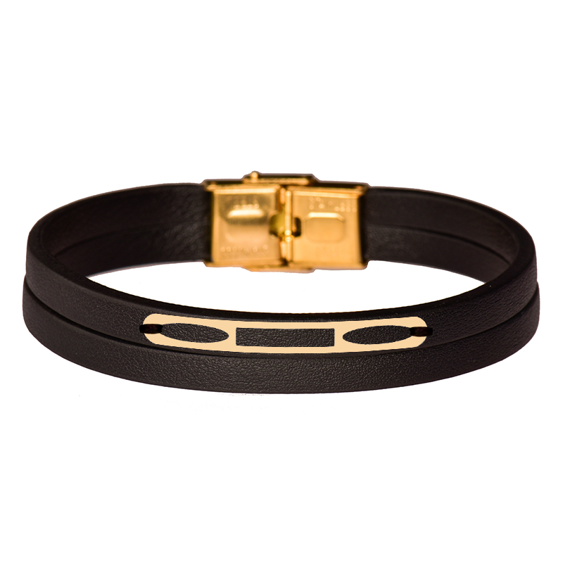 دستبند طلا 18 عیار مردانه کرابو طرح هندسی مدل Kr102254