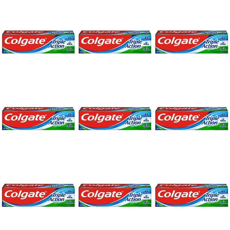 خمیردندان کلگیت مدل triple action 123 حجم 100 میلی لیتر مجموعه 9 عددی