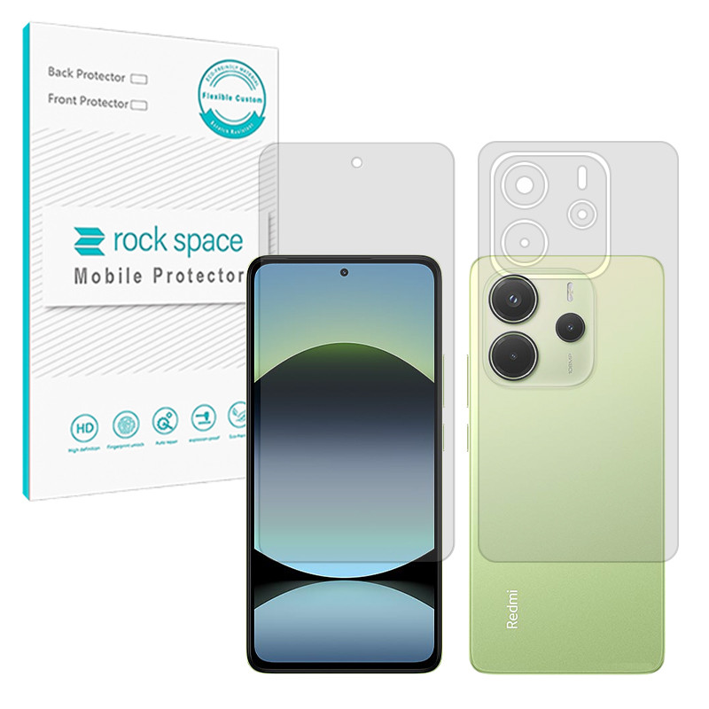 محافظ صفحه نمایش شفاف راک اسپیس مدل Resistant مناسب برای گوشی موبایل شیائومی Redmi Note 14 4G به همراه محافظ پشت گوشی