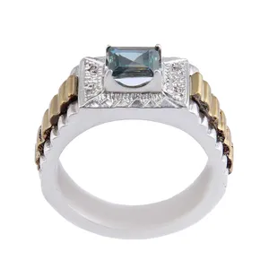 انگشتر نقره مردانه مدل بازرگانی میلادی مدل موزانایت تراش جواهری رکاب آبکاری کد AM_2611