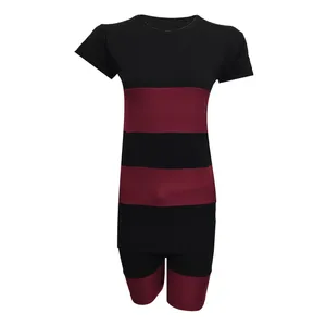 ست تی شرت و شلوارک زنانه مدل Charlotte کد tm-1742 رنگ زرشکی