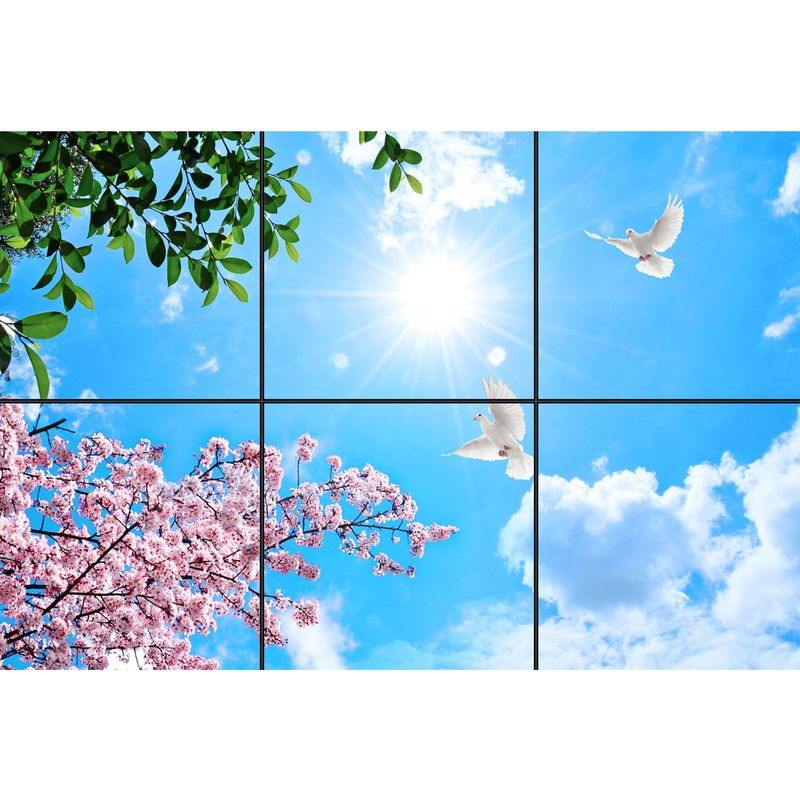 تایل سقفی آسمان مجازی طرح گل و برگ کد 0800 سایز 60x60 سانتی متر مجموعه 6 عددی