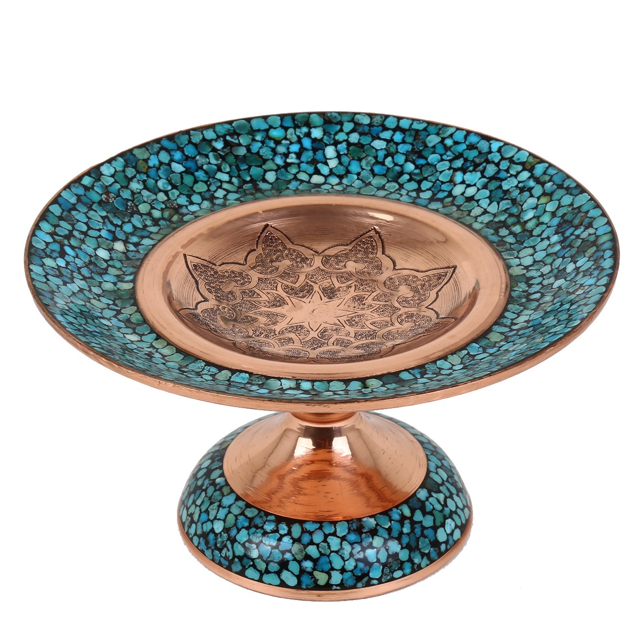 Copper Turquoise inlaying sweet dish, Goharan Gallery, Shams Model, code 1409