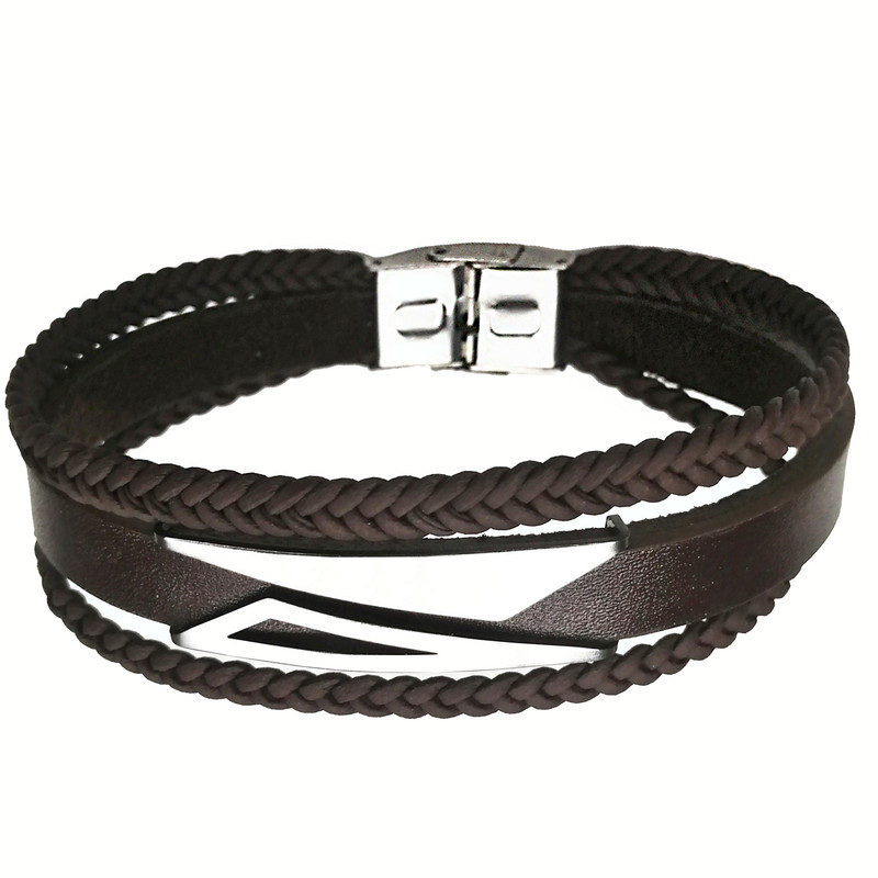 دستبند مردانه مدل چرم پلاک مثلث توپر و توخالی 14850