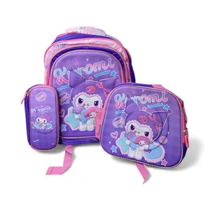 کوله پشتی  مدرسه مدل KUROMI به همراه کیف تغذیه و جامدادی