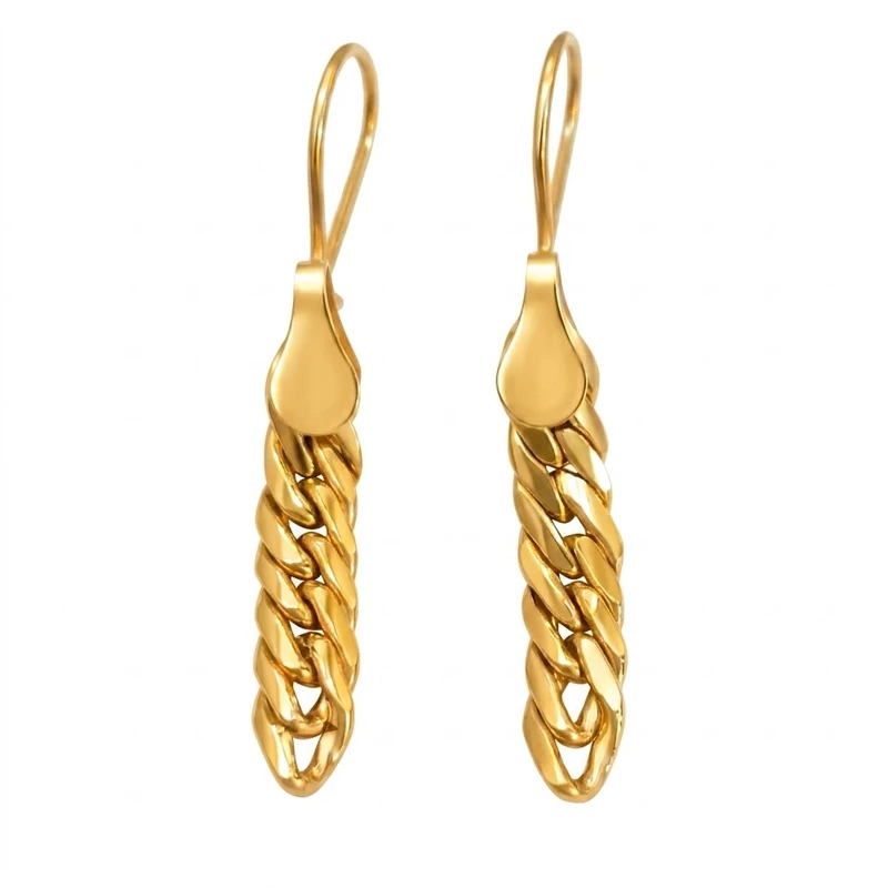 گوشواره عصایی طلا 18 عیار زنانه با طرح کارتیه رضا گلد مدل حصیری Chain Design