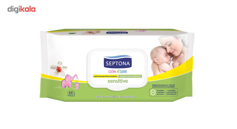 دستمال مرطوب کودک سپتونا مدل عصاره بادام بسته 64 عددی