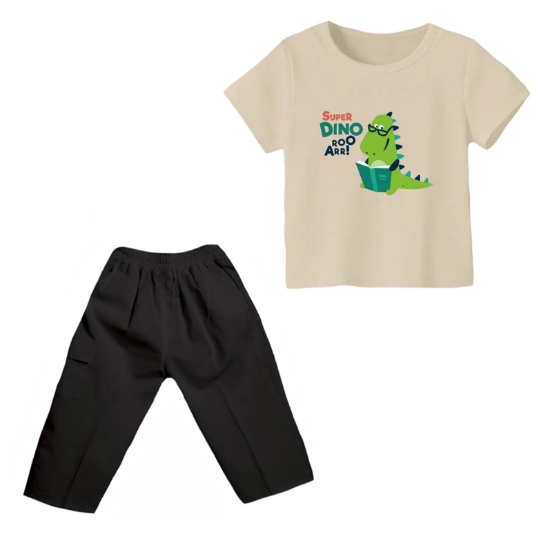ست تی شرت و شلوارک پسرانه مدل دایناسور کد ۵