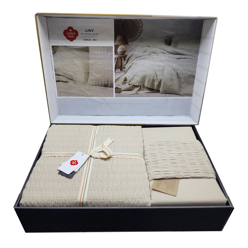 سرویس روتختی کاتن باکس مدل liny Sungai bej دو نفره 6 تکه
