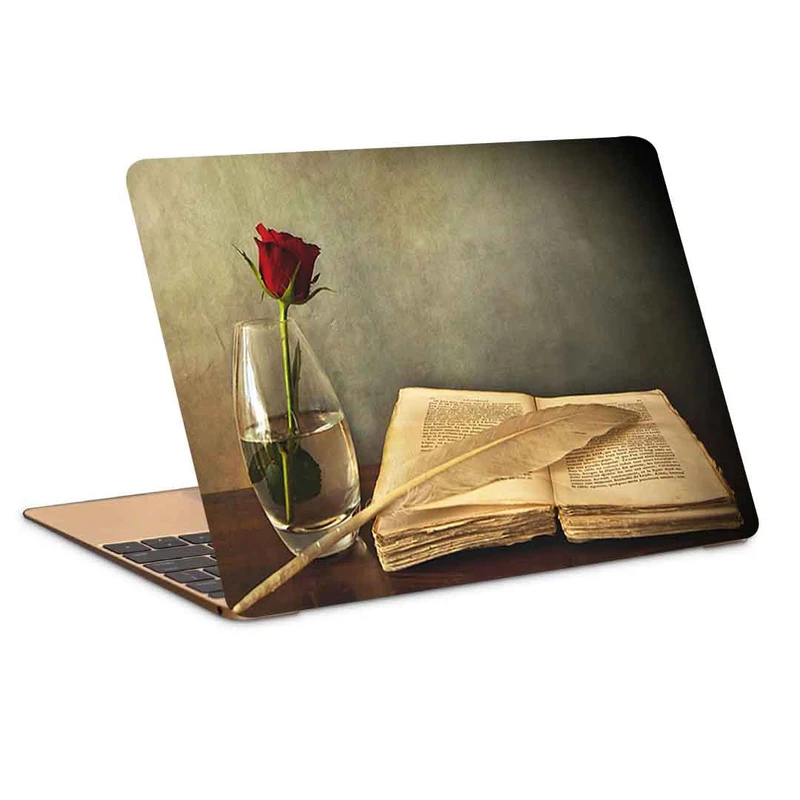 استیکر لپ تاپ طرح book old pen table vase rose reکد P-664 مناسب برای لپ تاپ 15.6 اینچ