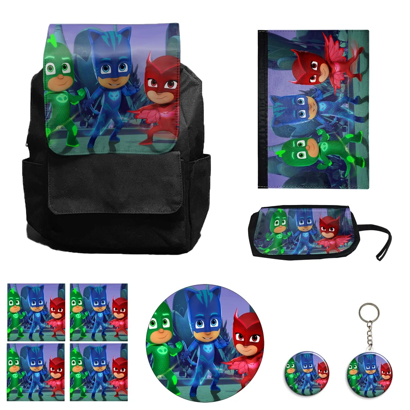 کوله پشتی مدل انیمیشن شب نقاب کد Pj Masks M2 به همراه کلاسور و جامدادی و زیر لیوانی و جاکلیدی مجموعه 10 عددی