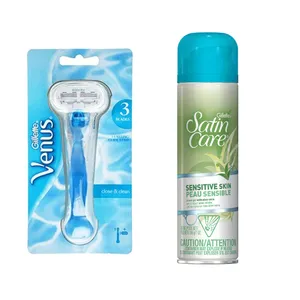 خود تراش ژیلت مدل Venus به همراه ژل اصلاح  Satin Care SENSITIVE SKIN حجم 200 میلی لیتر