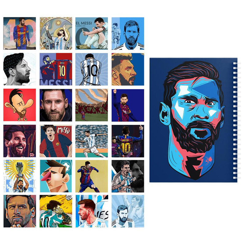 دفتر نقاشی باژیکان طرح فوتبالی مسی کد 20100666 به همراه فتوکارت مجموعه 24 عددی