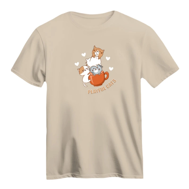 تی شرت آستین کوتاه زنانه مدل گربه های بازیگوش